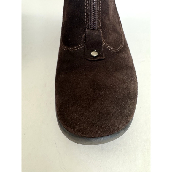 Aquatalia Mia Brown Suede Boots 9 Zip-Front Knit Cuff Low Wedge Heel Booties - Picture 4 of 16